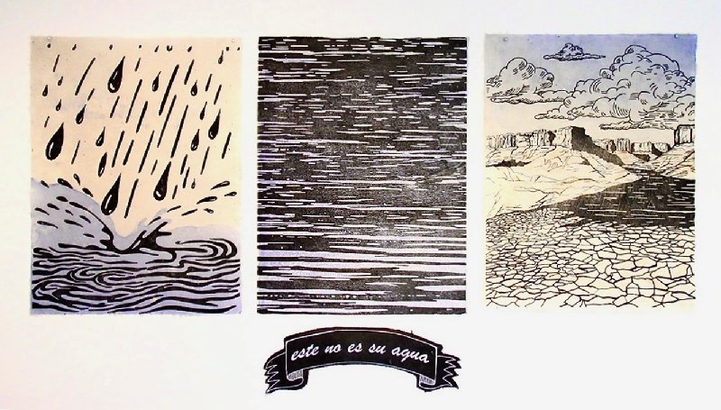 Este No Es Su Agua – Woodblock print on gampi/kozo paper 50" x 28"