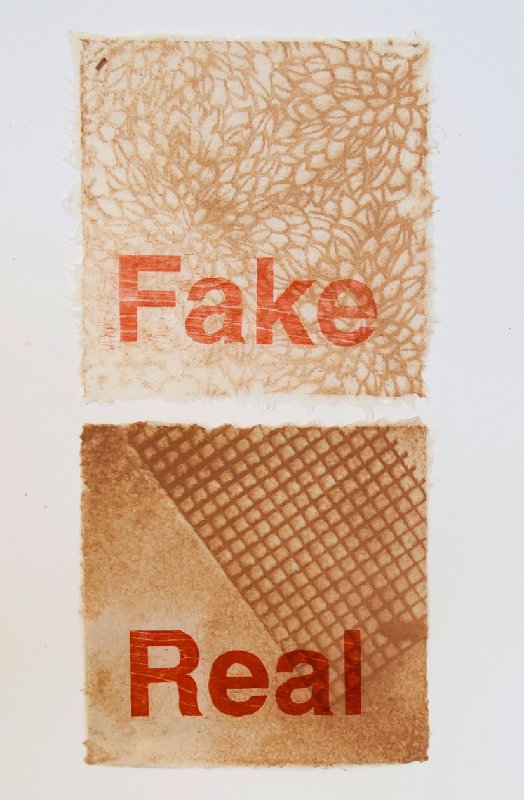 Fake 2 – woodblock print on stenciled gampi/kozo paper 21" x 12"